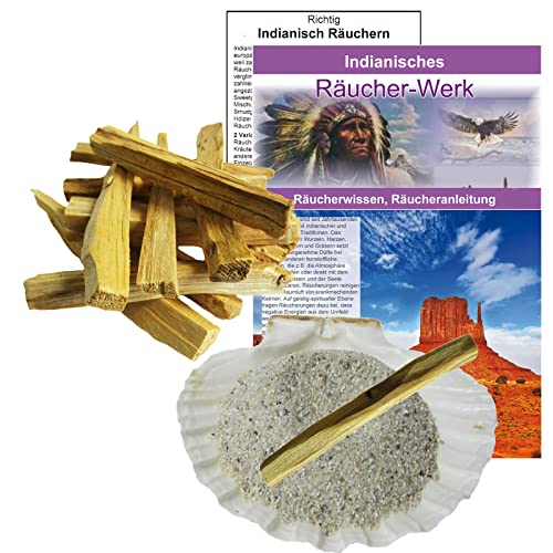 Palo Santo 12 Sticks + Räuchersand + Räuchermuschel. Heiliges Holz Indianer Räucherwerk mit Booklet Indianisches Räucherwissen + Räucheranleitung für spirituelle Räucherung. 81054 von Naturheilmittel Heilsteine Methusalem GmbH Neu-Ulm