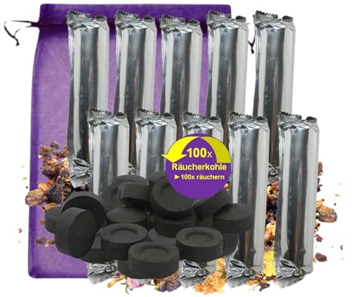 RÄUCHERKOHLE zum räuchern 100x Premium Schnellzünder Kohle Tabs 33mm für JEDES Räucherwerk - Rauchfrei rußfrei geruchsneutral. Mit Stofftäschchen 95840-K10 von Naturheilmittel Heilsteine Methusalem GmbH Neu-Ulm