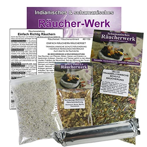 RÄUCHERWERK 6-TLG Räucherset TRANSSILVANISCHE Schutz-RÄUCHERUNG + KEHRAUS REINIGUNGS-WEIHRAUCH. 2 x Räuchermischungen, ZUBEHÖR, Anleitung. 81159 von Naturheilmittel Heilsteine Methusalem GmbH Neu-Ulm