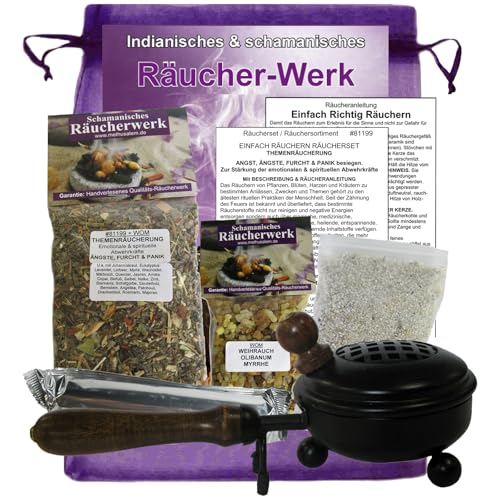 RÄUCHERWERK 7-TLG Räucherset THEMENRÄUCHERUNG Angst, FURCHT + Panik besiegen. Stärkt emotionale und spirituelle Abwehrkräfte. 2 x Räuchermischungen + ZUBEHÖR + Anleitung. 81199-P von MyTobaQ