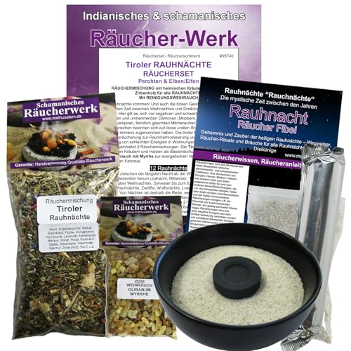 RAUHNÄCHTE Räucherwerk Tiroler RAUHNACHT zum räuchern + WEIHRAUCH + Zirbe 20-Kräuter, MYRRHE, Salbei UVM. 8-TLG Räucherset mit Räucherschale + ZUBEHÖR für 12 Nächte & DREIKÖNIGE. 95740-S von Naturheilmittel Heilsteine Methusalem GmbH Neu-Ulm