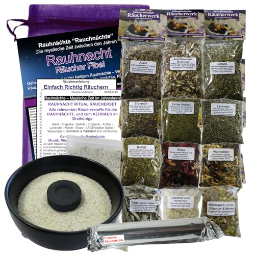 Naturheilmittel Heilsteine Methusalem GmbH Neu-Ulm Rauhnacht-Räucherset 19-TLG Ritualset 12x Räucherwerk + 7x Zubehör mit RÄUCHERSCHALE & Rauhnacht-Fibel. 81900-15S von Naturheilmittel Heilsteine Methusalem GmbH Neu-Ulm