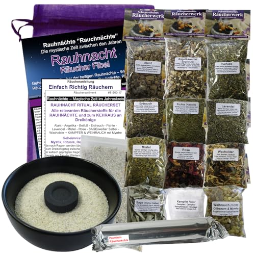 RAUHNÄCHTE Räuchern & Ausräuchern 19-TLG Ritualset 12x Räucherwerk für Jede Rauhnacht mit SAGE + WEIHRAUCH + MYRRHE + KAMPFER UVM. 7X ZUBEHÖR mit RÄUCHERSCHALE & Rauhnacht-Fibel. 81900-17S RAUHNÄCHTE Räuchern & Ausräuchern 19-TLG Ritualset 12x Räucherwerk für Jede Rauhnacht mit SAGE + WEIHRAUCH + MYRRHE + KAMPFER UVM. 7X ZUBEHÖR mit RÄUCHERSCHALE & Rauhnacht-Fibel. 81900-17S von Naturheilmittel Heilsteine Methusalem GmbH Neu-Ulm