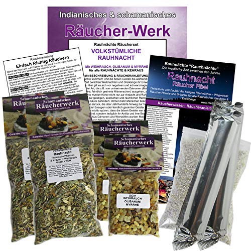 RAUHNÄCHTE VOLKSTÜMLICHE RAUHNACHT & KEHRAUS Räucherset 10-TLG HEIMISCHE Pflanzen + KRÄUTER + WEIHRAUCH. 4X Räuchermischungen. 6X ZUBEHÖR mit Rauhnachtfibel. 81267 WOM-X4 von Naturheilmittel Heilsteine Methusalem GmbH Neu-Ulm