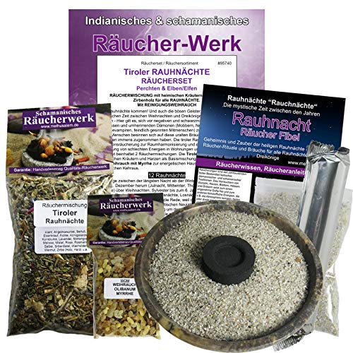 RAUHNÄCHTE räuchern 8-TLG Set Tiroler RAUHNACHT Räucherwerk + WEIHRAUCH + Zirbe 20-Kräuter, MYRRHE, Salbei UVM. XXL RÄUCHERSCHALE + ZUBEHÖR, Anleitung, Täschchen 95740-B12 von Naturheilmittel Heilsteine Methusalem GmbH Neu-Ulm