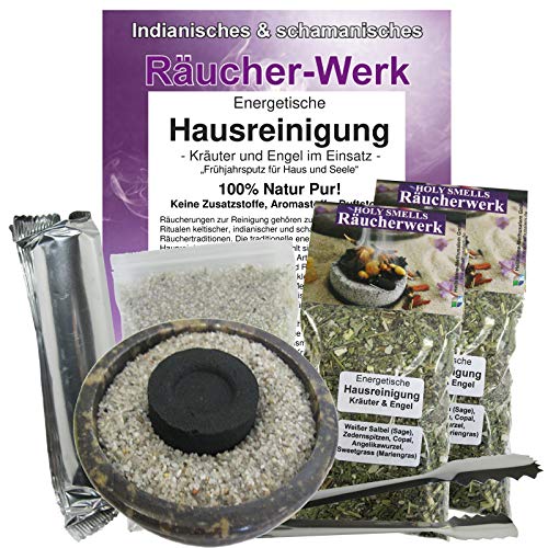 Räuchern 7-TLG Räucherset Energetische Hausreinigung KRÄUTER & Engel zum AUSRÄUCHERN von Haus & Wohnung + Räucherschale + Räucherkohle + ZUBEHÖR + Anleitung. 81263-BZ von Naturheilmittel Heilsteine Methusalem GmbH Neu-Ulm