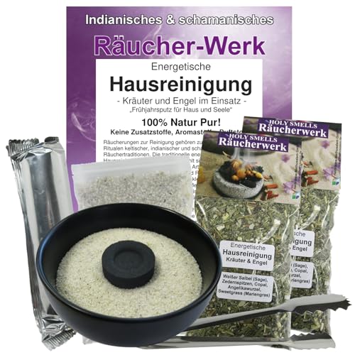 Räuchern 7-TLG Räucherset Energetische Hausreinigung KRÄUTER & Engel zum AUSRÄUCHERN von Haus & Wohnung + Räucherschale + Räucherkohle + ZUBEHÖR + Anleitung. 81263-SZ von Naturheilmittel Heilsteine Methusalem GmbH Neu-Ulm