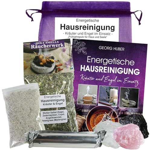 Energetische Hausreinigung [Kräuter und Engel] 8-TLG Räucherset zum räuchern & Ausräuchern von Haus + Wohnung. Mit Buch, Schutzsteine & Räucherzubehör. 81046 von Naturheilmittel Heilsteine Methusalem GmbH Neu-Ulm