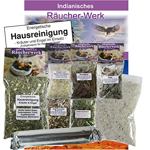 Räuchern 9-TLG Räucherset ENERGETISCHE HAUSREINIGUNG. Kräuter und Engel Räuchermischung + Räucherkräuter + Räucherkohle + Zubehör + Anleitung. 81048 von Naturheilmittel Heilsteine Methusalem GmbH Neu-Ulm