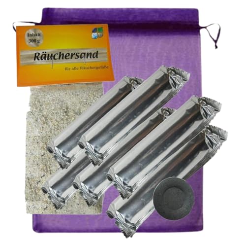 Räucherkohle Set 60x räuchern + Räuchersand 9-TLG Räucher-Set - 60 Tabletten Premium Kohle Tabs a 33mm Ø (schnellzündend geruchlos rauchfrei rußfrei) + Räucheranleitung + Täschchen 81333 von Naturheilmittel Heilsteine Methusalem GmbH Neu-Ulm