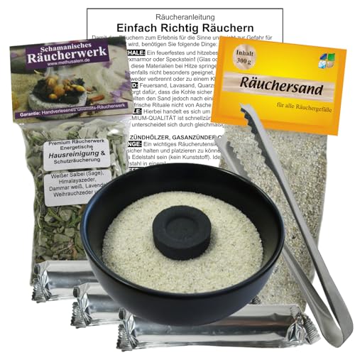 Räuchern-Starter-Set 8-TLG für jedes Räucherwerk + Räucherung Hausreinigung & Schutzräucherung 30 x Räucherkohle + 8cm Räucherschale + Zange + ZUBEHÖR. 81116-3S von Naturheilmittel Heilsteine Methusalem GmbH Neu-Ulm