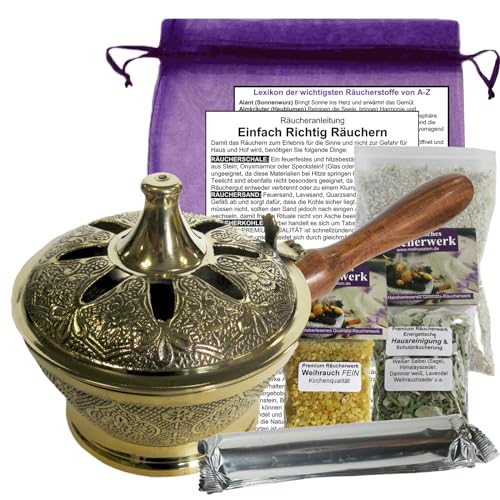 Räucherpfanne 7-TLG RÄUCHERSET Räuchergefäß Messing für jedes Räucherwerk. MIT WEIHRAUCH & RÄUCHERMISCHUNG energetische HAUSREINIGUNG + ZUBEHÖR + Anleitung + Räucherlexikon. 82000-XL3 Räucherpfanne 7-TLG RÄUCHERSET Räuchergefäß Messing für jedes Räucherwerk. MIT WEIHRAUCH & RÄUCHERMISCHUNG energetische HAUSREINIGUNG + ZUBEHÖR + Anleitung + Räucherlexikon. 82000-XL3 von Naturheilmittel Heilsteine Methusalem GmbH Neu-Ulm
