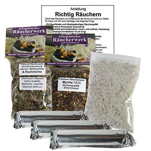 Weihrauch Olibanum Wohlfühl-Räucherung & Myrrhe zum räuchern 8-TLG Räucherset + 3 Rollen Räucherkohle + ZUBEHÖR + Lexikon der Räucherstoffe. 81116-19 von Naturheilmittel Heilsteine Methusalem GmbH Neu-Ulm