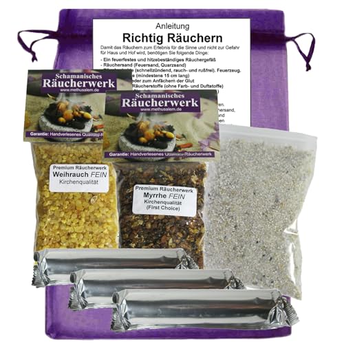 Weihrauch & Myrrhe zum räuchern auf Kohle und Sieb 8-TLG Räucherset - 30 Tabs Räucherkohle, Räuchersand, Anleitung RICHTIG RÄUCHERN, Lexikon der Räucherstoffe. 81116-24 von MyTobaQ