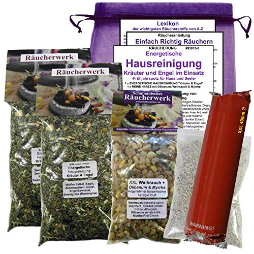 XXL ENERGETISCHE HAUSREINIGUNG Kräuter und Engel zum AUSRÄUCHERN mit SAGE Salbei + WEIHRAUCH & MYRRHE 7-TLG Räucher-Set mit RÄUCHERKOHLE. 4X ZUBEHÖR + Anleitung. 95810-X2 von Naturheilmittel Heilsteine Methusalem GmbH Neu-Ulm