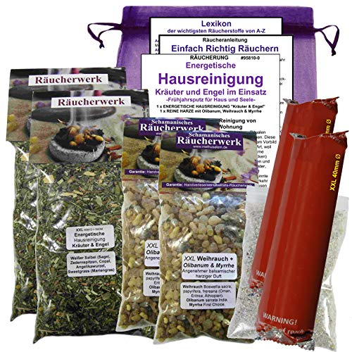 XXL ENERGETISCHE HAUSREINIGUNG Kräuter und Engel zum AUSRÄUCHERN mit SAGE Salbei + WEIHRAUCH & MYRRHE 9-TLG Räucher-Set mit RÄUCHERKOHLE. 5X ZUBEHÖR mit Räucheranleitung. 95810-X4 von Naturheilmittel Heilsteine Methusalem GmbH Neu-Ulm