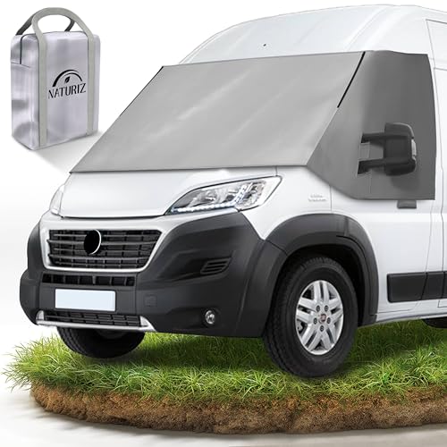 NATURIZ® FIAT Ducato Frontscheibenabdeckung – hochwertige, wetterfeste Thermomatte außen mit effektivem Sonnenschutz für Wohnmobile – passend für Ducato, Jumper, Boxer 2006–2025 (Grau) von Naturiz