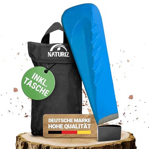 NATURIZ® Profi Spaltkeil für Holz inkl.Tasche & Schutzkappe - scharfer Drehspaltkeil für leichtes Holz spalten, Holzspaltkeil/Spaltkeil aus Stahl (1,8kg) von Naturiz