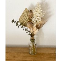 Kleiner Trockenblumenstrauß Mit Vase, Auch Als Tortentopper Palmblatt, Mohn, Ruscus, Eukalyptus, Lagurus, Pampasgras von Naturlandhandmade