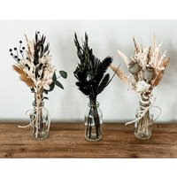 Kleiner Trockenblumenstrauß Mit Vase in Verschiedenen Farben Pampasgras, Palmblatt, Lagurus, Mohn, Phalaris, Eukalyptus von Naturlandhandmade