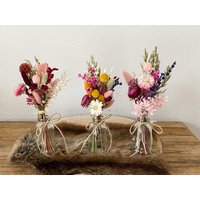 Kleiner Trockenblumenstrauß "Wiese" Mit Vase in Bunten Farben Pampasgras, Craspedia, Lagurus, Lavendel, Rosen, Phalaris, Hafer von Naturlandhandmade