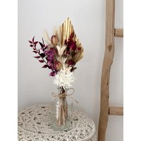 Schöner Trockenblumenstrauß Mit Palmblatt, Lagurus, Nigella, Herbst | Winter, Auch Als Tortentopper in Gold, Lila, Bordeaux von Naturlandhandmade