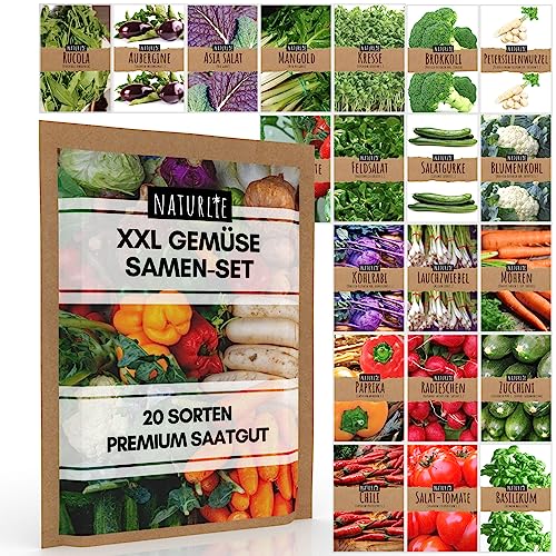 20er Gemüse Samen Set von Naturlie, 20 Sorten Premium Gemüse Saatgut im Gemüseset für den Anbau im Garten, Hochbeet oder Balkon - XXL Gemüsesamen Sortiment - Samenfestes Saatgut! von Naturlie