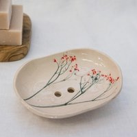 Mia Seifenschale | 8cm10cm | Kleiner Mit Echtem Blütenabdruck | Ablauf, Füßchen Und Löcher Kleine Waschbecken Keramik Robust Unikat von NaturoTheke