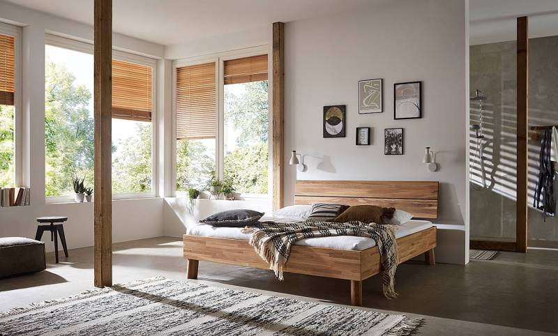 home24 Massivholzbett Coroo I 140 x 200cm Massivholz Wildeiche, geölt Braun Eiche von home24