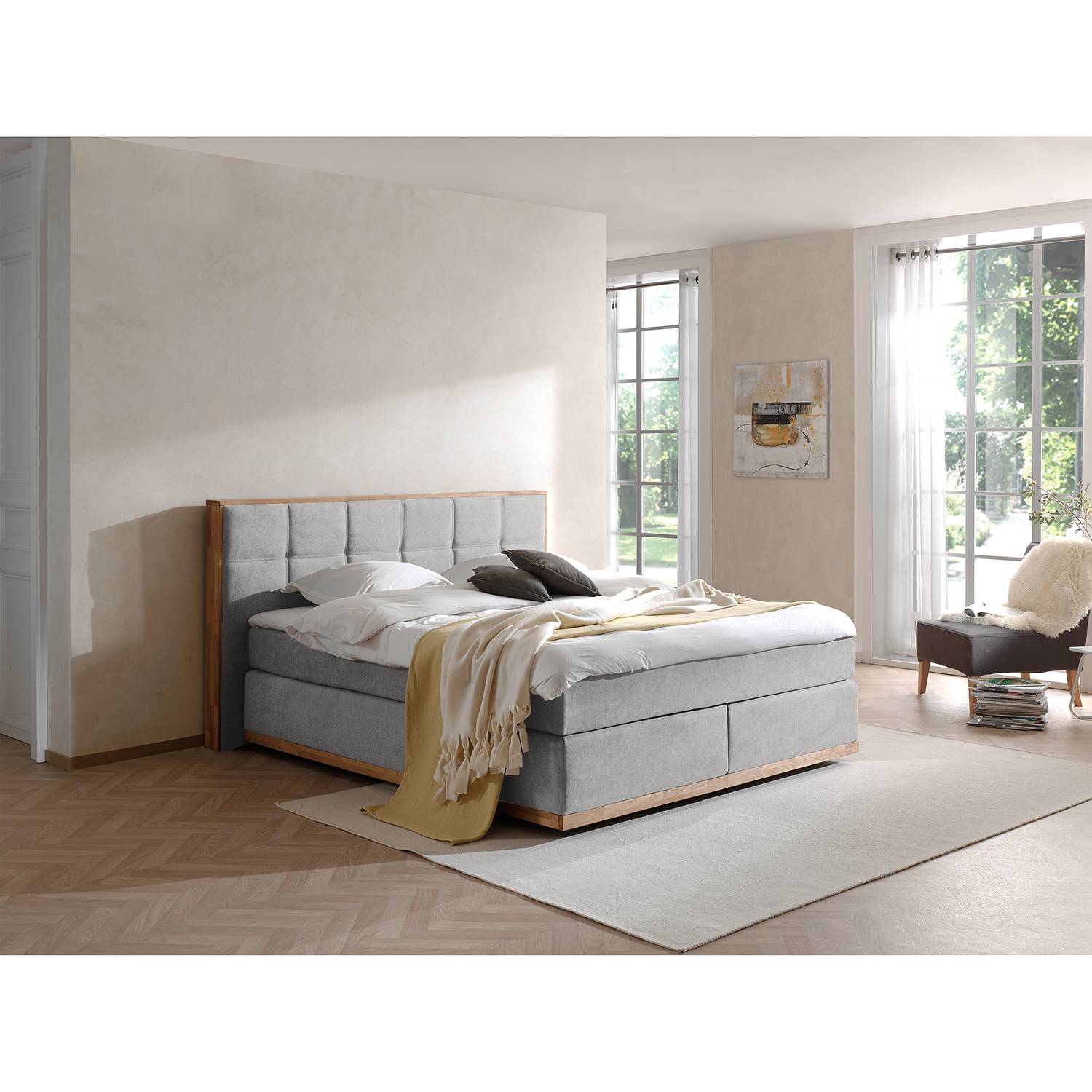 Naturoo Boxspringbett Levana 200x200 cm Webstoff/Eiche Hellgrau mit Matratze Naturoo Boxspringbett Levana 200x200 cm Webstoff/Eiche Hellgrau mit Matratze von Naturoo