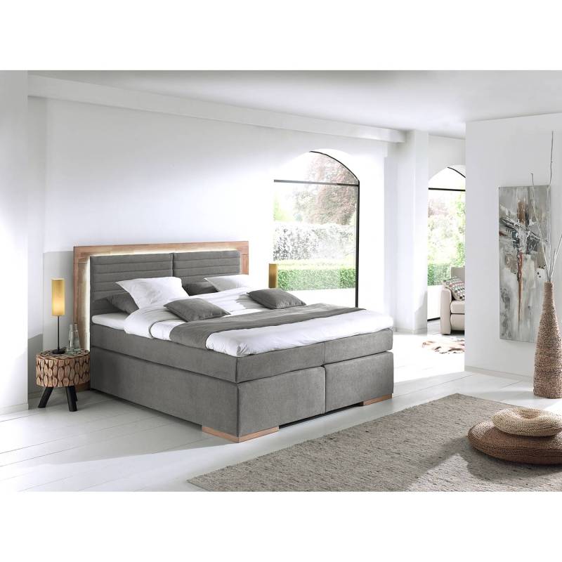 home24 Boxspringbett Marcel I 180 x 200cm Microfaser Grau/Grau Doppelmatratze H2/H3 Buche von home24
