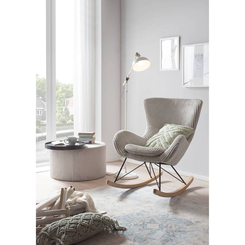 home24 Schaukelstuhl Grau/Grau Cord 76 x 103 x 100cm von home24