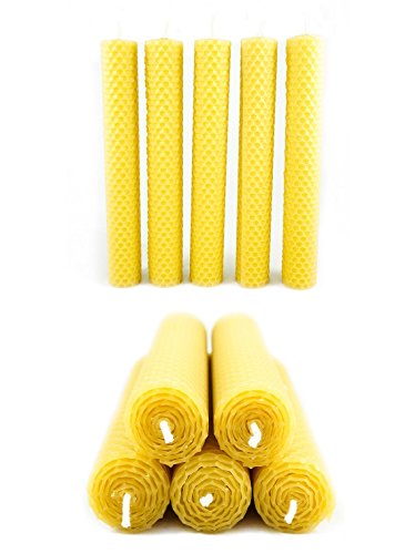 Naturra 10 100% Bienenwachs Stabkerzen handgerollt mit Wabenmuster Set - ca. 12 Stunden Brenndauer pro Kerze von Naturra