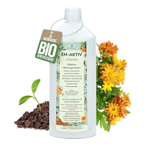 Natursache EM-aktiv Lösung | Effektive Mikroorganismen für Garten, Tierhaltung, Haushalt & Umwelt | Bodenaktivator, Geruchsentferner, Wasseraufbereiter (1 Liter, 1) von Natursache