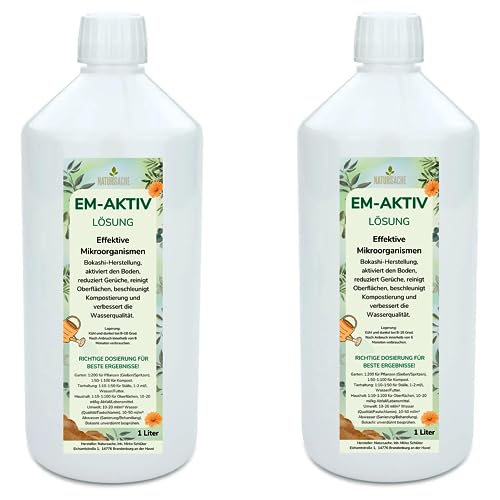 Natursache EM-aktiv Lösung | Effektive Mikroorganismen für Garten, Tierhaltung, Haushalt & Umwelt | Bodenaktivator, Geruchsentferner, Wasseraufbereiter (1 Liter, 2) von Natursache