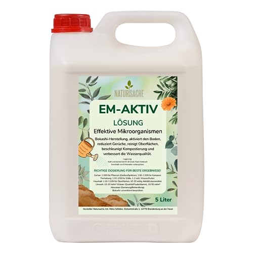 Natursache EM-aktiv Lösung | Effektive Mikroorganismen für Garten, Tierhaltung, Haushalt & Umwelt | Bodenaktivator, Geruchsentferner, Wasseraufbereiter (5 Liter, 1) von Natursache