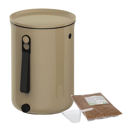 Natursache I Bokashi Eimer - Nachhaltige Abfallverwertung in der Küche - mit Bokashi Ferment und effektiven Mikroorganismen - Geruchlos & Umweltfreundlich! (Cappuccino) von Natursache
