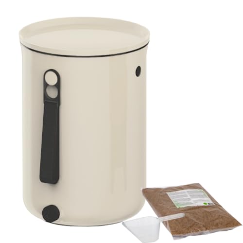 Natursache I Bokashi Eimer - Nachhaltige Abfallverwertung in der Küche - mit Bokashi Ferment und effektiven Mikroorganismen - Geruchlos & Umweltfreundlich! (Cream) von Natursache