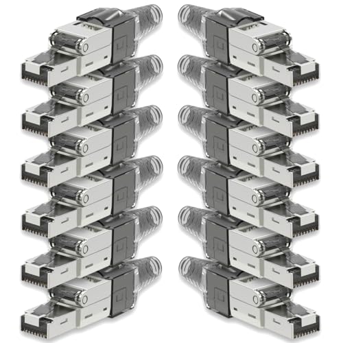 Nauci 12x Netzwerkstecker CAT 7 Werkzeuglos RJ45 Netzwerk Stecker für Verlegekabel Patchkabel Netzwerkkabel aus Metall ohne Werkzeug werkzeugfrei von Nauci