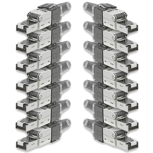 14x Netzwerkstecker CAT 7 Werkzeuglos RJ45 Netzwerk Stecker für Verlegekabel Patchkabel Netzwerkkabel aus Metall ohne Werkzeug werkzeugfrei von NAUCI