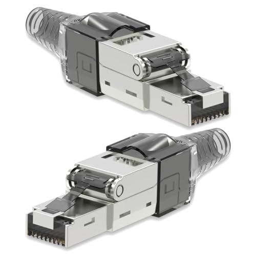 Nauci 2X Netzwerkstecker CAT 7 Werkzeuglos RJ45 Netzwerk Stecker für Verlegekabel Patchkabel Netzwerkkabel aus Metall ohne Werkzeug werkzeugfrei von Nauci