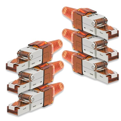 Nauci 6X Netzwerkstecker CAT 7 Werkzeuglos RJ45 Netzwerk Stecker für Verlegekabel Patchkabel Netzwerkkabel aus Metall ohne Werkzeug werkzeugfrei von Nauci