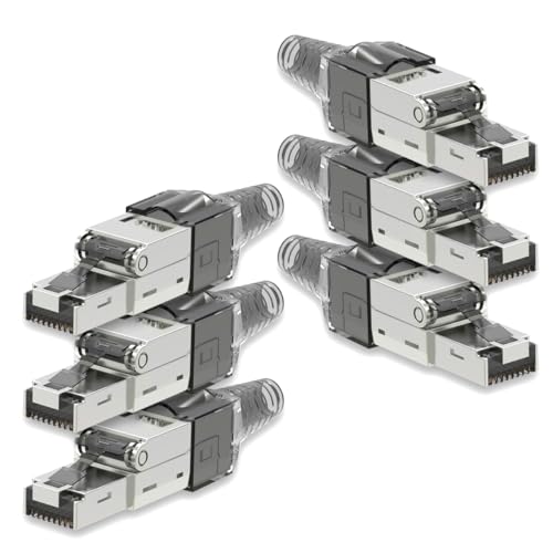 Nauci 6X Netzwerkstecker CAT 7 Werkzeuglos RJ45 Netzwerk Stecker für Verlegekabel Patchkabel Netzwerkkabel aus Metall ohne Werkzeug werkzeugfrei von Nauci