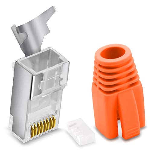 CAT 7 CAT 6 CAT 6A Netzwerkstecker RJ45 Netzwerk Stecker vergoldete Kontakte Knickschutz Tülle Orange, Menge:100 Stück, Farbe:Orange von Nauci