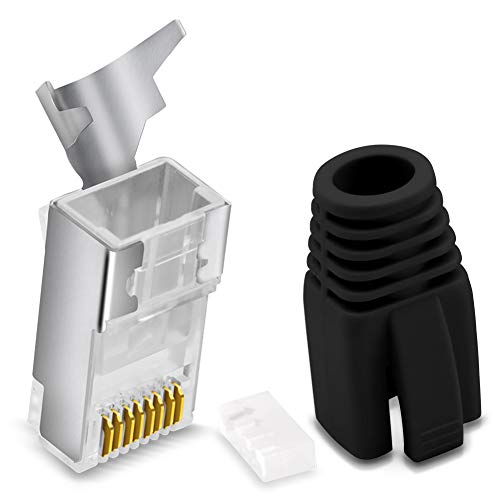 CAT 7 CAT 6 CAT 6A Netzwerkstecker RJ45 Netzwerk Stecker vergoldete Kontakte Knickschutz Tülle Orange, Menge:100 Stück, Farbe:Schwarz von Nauci