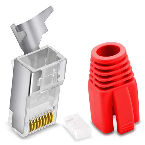 CAT 7 CAT 6 CAT 6A Netzwerkstecker RJ45 Netzwerk Stecker vergoldete Kontakte Knickschutz Tülle Orange, Menge:16 Stück, Farbe:Rot von Nauci