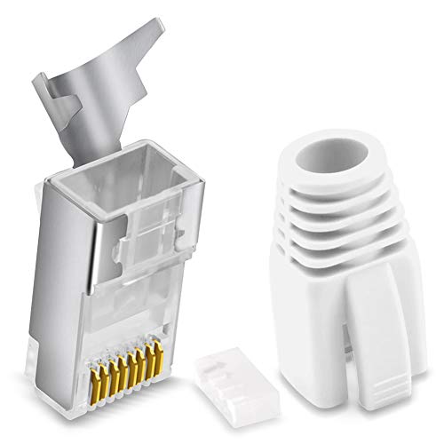 CAT 7 CAT 6 CAT 6A Netzwerkstecker RJ45 Netzwerk Stecker vergoldete Kontakte Knickschutz Tülle Orange, Menge:2 Stück, Farbe:Weiß von Nauci