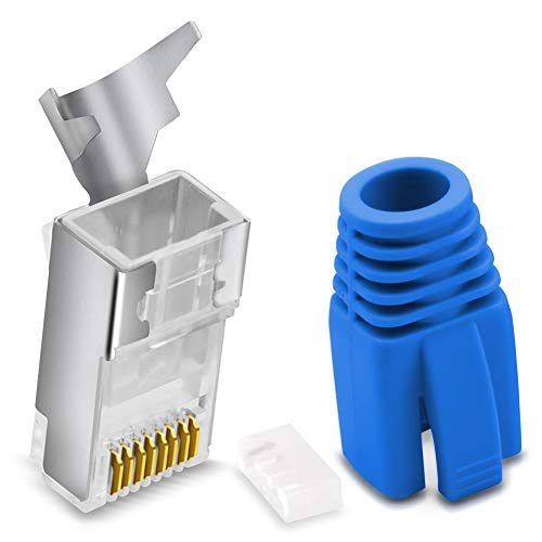 CAT 7 CAT 6 CAT 6A Netzwerkstecker RJ45 Netzwerk Stecker vergoldete Kontakte Knickschutz Tülle Orange, Menge:4 Stück, Farbe:Blau von Nauci