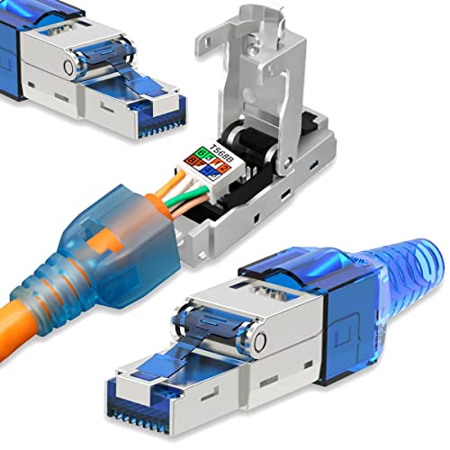 Netzwerk Stecker RJ45 Cat7 LAN Netzwerkstecker Blau Werkzeuglos geschirmt Metall Neu ohne Werkzeug werkzeugfrei Verlegekabel Patchkabel Netzwerkkabel Toolless Modular Plug Connector, Menge:10 Stück, Auswahl:Stecker CAT7 Blau von Nauci