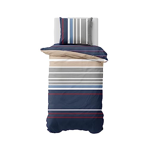 Nautica Home Bradford Bettwäsche Set Baumwolle Satin 100% Bettbezug mit Reißverschluss 135x200 cm +80X80 cm Kissenbezug von Nautica